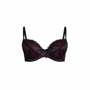 Lace Overlay Bra Purple & Black Balconette Bra Bow Accent Everyday Lingerie L